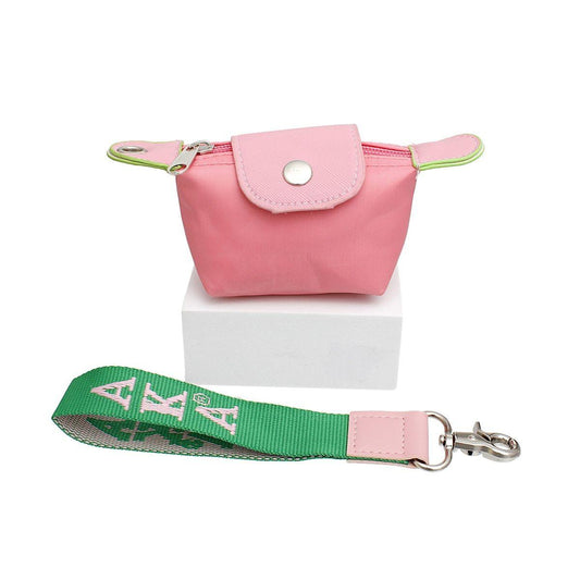 AKA Sorority Pink Nylon Wristlet Strap Mini Pouch